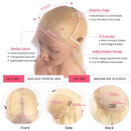 10 Zoll 613 Blonde Short Bob Wig Echthaar, gerade Lace Front Perücke 180 Dichte 13 x 4 HD Lace Front Perücke Bob Wig vorn – gebuchtes Babyhaar für Frauen