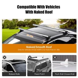 48" Universal Roof Rack Cross Bars, Upgraded Aluminum Lockable Crossbars with Extendable Window Frame & Dual Security Keys. 165lbs Max Load for Bare Roof Cars/Trucks/SUVs