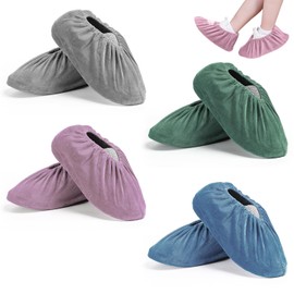 Orixo 4 Pairs of Reusable Shoe Covers, Non-Slip Overshoes, Non-Slip Reusable Shoe Covers, Flannel Cloth Overshoes, Washable, for Home, Library, Laboratory (36-44)