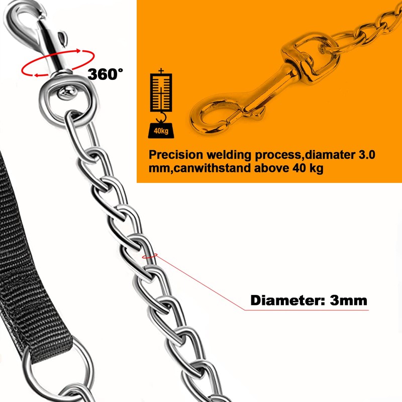 Heavy Duty Metal Dog Leash, 180cm Chew Proof Pet Leash