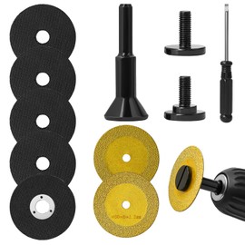 2 Inch Die Grinder Cut-Off Wheel and Diamond Cutting Wheel, 3/8in Arbor Hole 1/4in Stem Mounting Mandrel Holder Accessories for Metal & Stainless Steel Drill Rotary Tool 11 Pack Set