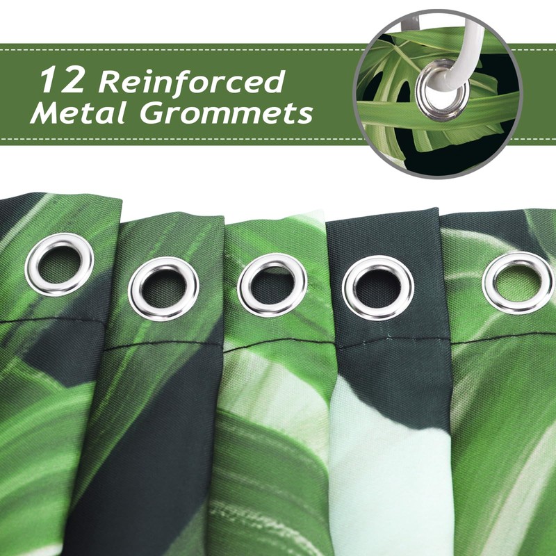 Bonhause Tropical Leaves Shower Curtain for Bathroom Green Palm Leaf