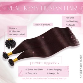 Moresoo Burgundy Hair Extensions Utip Hair Extensions Real Human Hair Red K Tip Hair Extensions Human Hair 18Inch U Tip Hair Extensions Wine Red Keratin Hair Extensions Human Hair 50G 50S