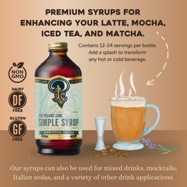 Portland Syrups Organic Cane Simple Syrup - Drink Mix for Exceptional Cocktails, Sugar for Drinks, for Coffee, Mocktails, Baking, 12 oz, 24 Servings - Pack of 2