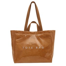OWGSEE PVC Tote Bag for Women Solid Color Large Letter Print Tote Bag Kraft Paper Clear Plastic Shoulder Handbag(Brown)