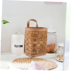 FELTECHELECTR Woven Hanging Basket Organizer for Makeup and Items Wall-mounted Storage Natural Carbonized Color Compact Design Load-bearing Capacity