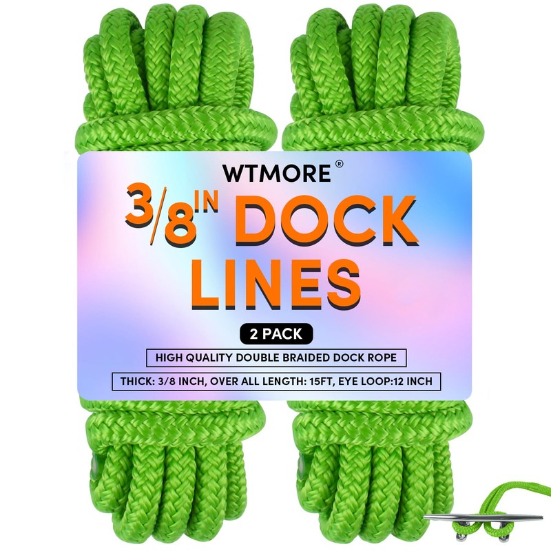 Dock Lines Boat Ropes for Docking 3/8" x15' Double Braided