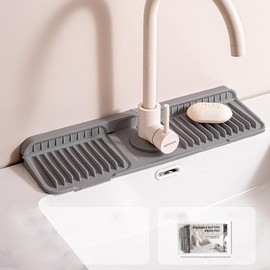 Kitchen Sink Splash Guard, 6° Slope Faucet Mat for Kitchen Sink Handle Drip Catcher Tray Behind Faucet, Silicone Sink Organizer Sink Accessories for Kitchen, Bathroom (Dark Grey, 17.7''x5.5'')