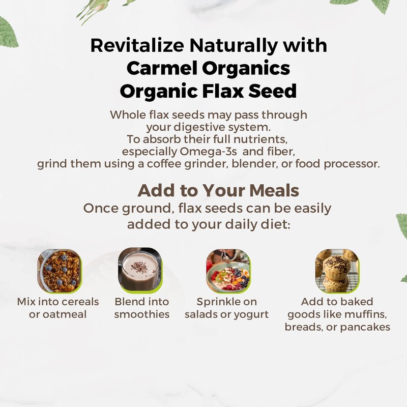 Organic Flax Seeds Whole 8 Ounce or 227g (0.5 Lb)