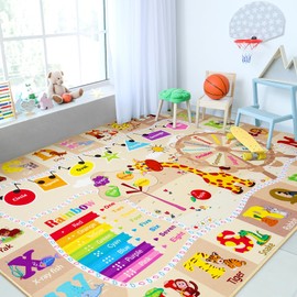 Chicrug Educational Kid Area Rug for Playroom, 4x6 Feet TPR Non Slip Kids Classroom Carpet Rug for Learning ABC Animal, Shape Color Fruit, Washable Play Mat Rug for Children Nursery Toddler Room Decor