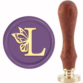 craspire Wax Seal Stamp Initials L Butterfly Wings Vintage Seal Stamp 30 mm / 1.18 Inch Removable Brass Head Seal Stamp with Wooden Handle for Gift Invitations