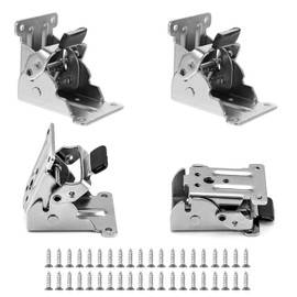 DUOCIYUAN Folding Hinge with Locking 4 Pieces Table Legs Foldable 0-90 Degree Self-Locking Folding Hinge Support Bracket Folding Console with Screws for Table Bed Cabinet Hinge (Silver)