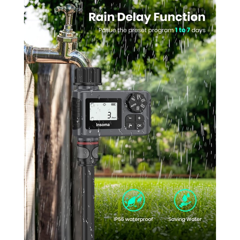 Insoma Outdoor Garden Hose Faucet Timers, Programmable Water Sprinkler Timer