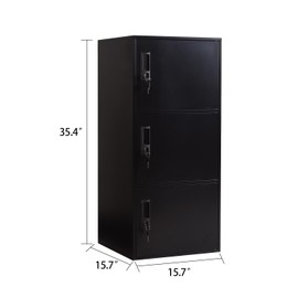 LYMOUYEE 3 Door Metal Vertical Storage Locker for School, Office, Home,Gym,Stackable Steel Storage Cabinet with Lock,Anti-Falling Device. (3 Door, Black)