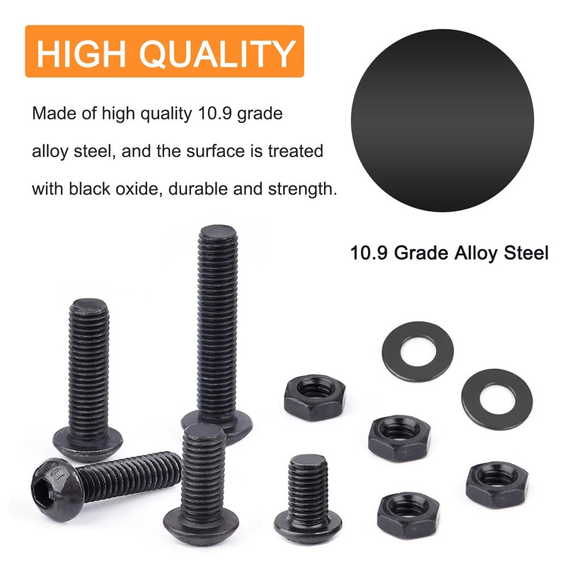 240PCS M6 x 8mm/12mm/16mm/20mm/25mm/30mm Button Head Hex Socket Cap Screws