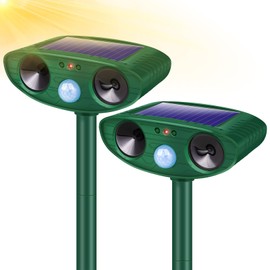 Ultrasonic Animal Repellent Outdoor, 2024 Newly Solar Powered Animal Repeller, Waterproof Cat Repellent Outdoor with Motion Sensor to Repel Squirrels, Raccoon, Rabbit, Fox & Skunk Out of Yard 2Pack