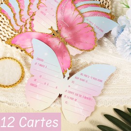 COLOFALLA 12 Invitation Cards Butterfly Children's Birthday Party Invitation for Girls in French Birthday Invitation