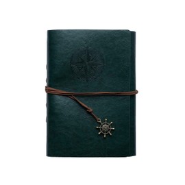 Libreta Piel Grande Arillo Metálico Hojas Sepia, Diario Personal Escribir Dibujar, Náutico Grande (23x3x17cm)(23x3x17cm) (Verde)