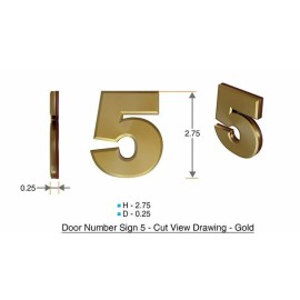 BUILDINGSIGNS.COM Apartment Number Sign/Mailbox Number Sign,. Number 5 (Gold,3D,...--