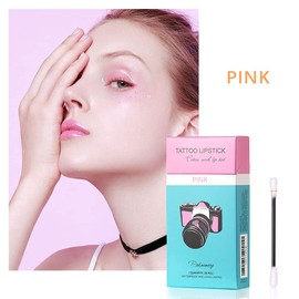 FLIPNEX 20Pcs Cotton Swab Tattoo Lipstick, Tattoo Lipstick Cotton Swab Lip Tint, Waterproof and Long Lasting Liquid Non-Stick Portable Lip Gloss (Pink)