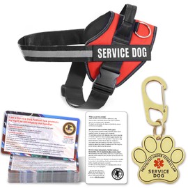 Opstin Service Dog Vest, ID Tag 50 ADA Information Cards, Service Dog Harness w Patch in Sizes X Small to XX Large, Metal Dog Tag has Ruggedized Clip, Service Animal Cards, ESA Accessory Set X-Small