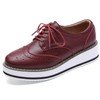 DADAWEN Women's Platform Lace-Up Wingtips Square Toe Oxfords Shoe Wine