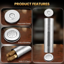 demcigar Cigar Case Humidor, Travel Cigar Case Tube with Cigar Hygrometer Humidifier, Air Tight Lid Smell Proof Cigar Tube/Jar for 3 to 4 Cigars, Great Gift for Men, Dad, Husband (gold)