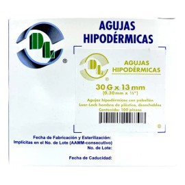 Aguja HiPodérmica Calibre 30x13 Amarilla Caja Con 100 Capacidad En Volumen 0 Cc DL AGH30X13