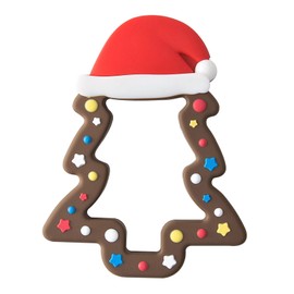 Jimibaby Silicone Christmas Teether, The First Christmas Teething Toy for Baby Boys and Girls, idea Christmas Stocking Stuffer Comes with Gift Package(Chocolate Christmas)