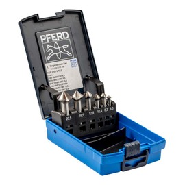 PFERD HSS Taper/Deburring Countersink Set, 6 Pieces, 90°, Diameter 6.3-20.5 mm, DIN 335 C, 25202154 - for Countersinking 90° Screws