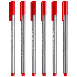 STAEDTLER 334 Triplus Fineliner Superfine Point Pens - 0.3mm - Red - Pack of 6