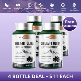 FlyNew Optimal Shilaj*t Ultra 60 Capsules - Made in USA with Essential Minerals for Healthy Aging & Immune System Support - Fulgent Life - Fitness, Edible - Amount: Pack of 4 (240 capsules)