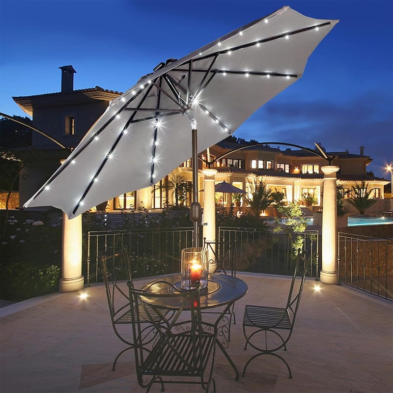 Blissun 9 ft Solar Umbrella, 32 LED Lighted Patio Umbrella,