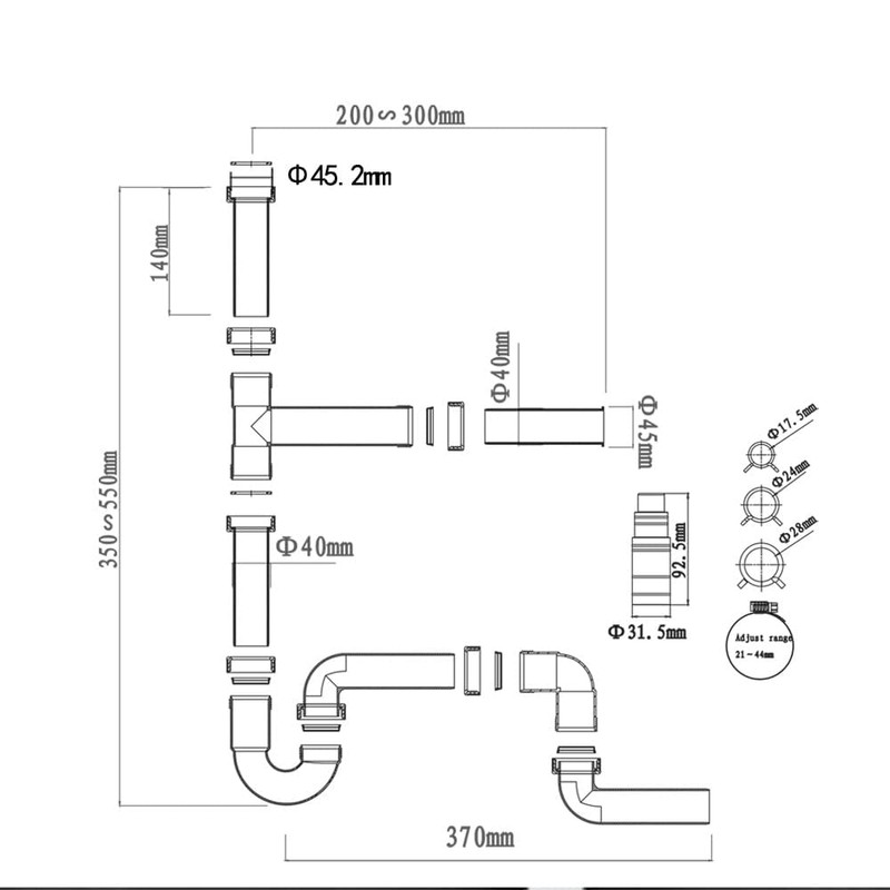 G1-1/2'' PP Material Double Sink Waste Drain Pipe Kit Assembly