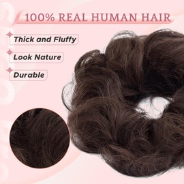 SEGO Pro Messy Bun Hair Pieces for Women and Girls Real Human Hair Scrunchie Curly Bun Hairpiece 23g Curly (Dark Brown)
