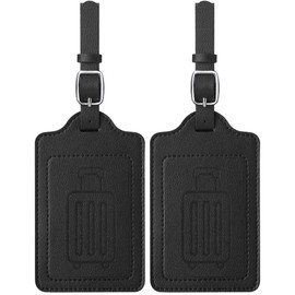 Teskyer Pack of 2 Suitcase Tags, Suitcase Tags, Air Travel, PU Leather, Toughened Quick Identification, Privacy Protection, Luggage Tag, with Address Label, Black