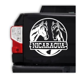 Nicaragua Stickers para Carros Calcomanias para Autos con Caballos Nicaragua Decals for Cars and Trucks Latin Heritage Western Style With Horses (8", White)