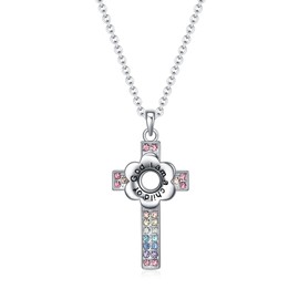 VEEHOO Baptism Gifts for Girl,I Am a Child of God Cross Necklace First Communion Gifts for Girls,Religious Jewelry Christening Gifts for Girls