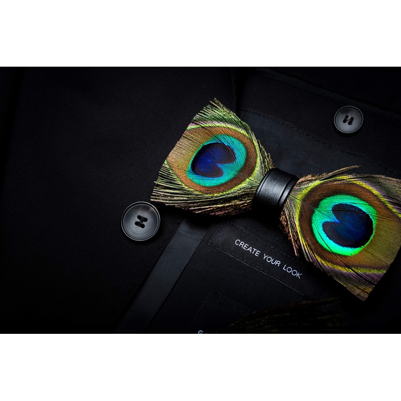 RBOCOTT Leather Feather Handmade Pre-tied Bow tie and Brooch Sets