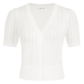 Summer 2025 Short Sleeve Cardigans for Women Soft Crochet Knit V Neck Button-up Cardigan Sweater Lightweight Comfortable White XL