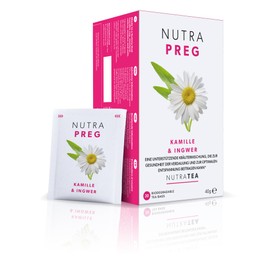 Nutra Tea NUTRAPREG, Schwangerschaftstee unterstützt während der Schwangerschaft das Wohlbefinden, beugt Übelkeit vor, trägt zur Entspannung bei, 60 wiederverwendbare Teebeutel, mit Kamille & Ingwer