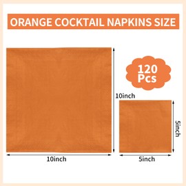 NatNarr 120 Pcs Cocktail Napkins Orange Napkins Disposable Fall Dessert Beverage Napkin Orange Autumn Party Napkin for Fall Harvest Thanksgiving Party, 5 x 5 Inch