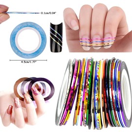 PKOUVOO Pack of 30 Nail Art Decoration Line Nail Stickers, Multicoloured Acrylic Nail Shapes Tape DIY Design Nail Art Stickers (Multi-Colour)