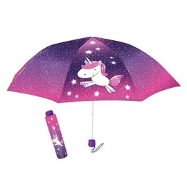 p:os Unicorn Umbrella for Children, Windproof, Pocket Umbrella with Manual Opening and Sturdy Fibreglass Frame, Diameter Approx. 100 cm