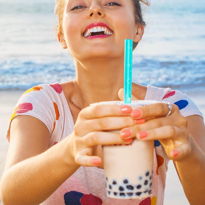 [Individually Wrapped] ANGLED TIPS 100 Pcs Disposable Jumbo Smoothie Straws,