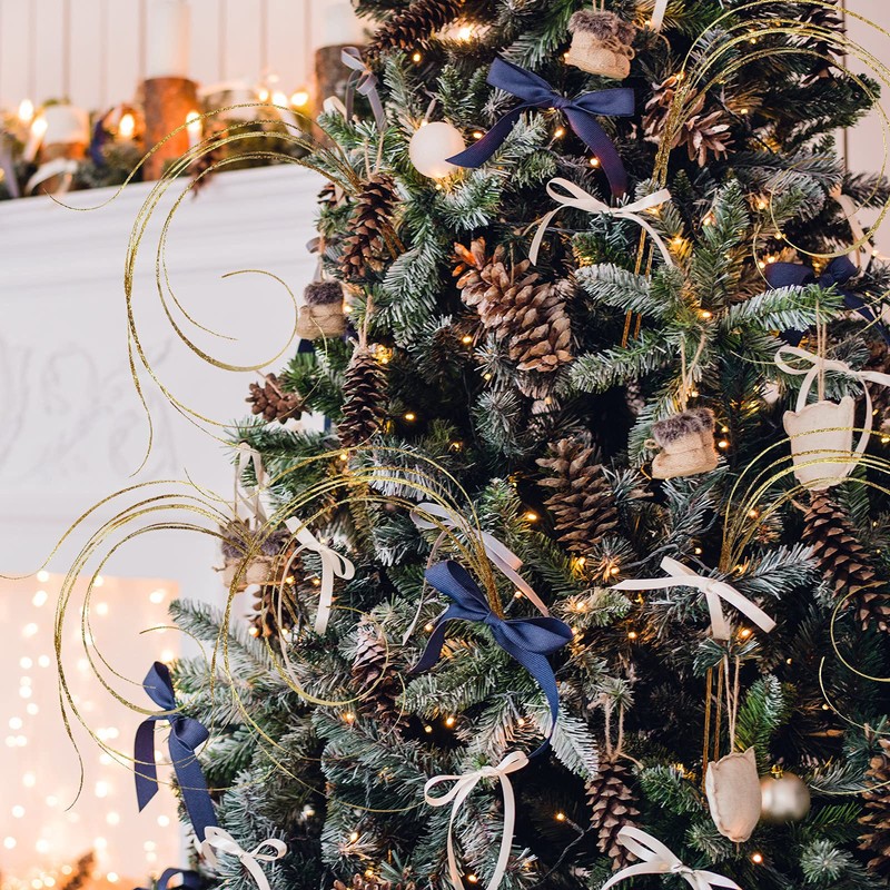 MTLEE 12 Pieces Glitter Gold Christmas Tree Picks and Sprays