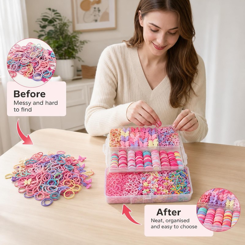 855pcs Hair Accessories, Hair Bands and Clips Set