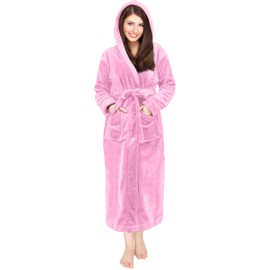 NY Threads Women's Fleece Hooded Bathrobe Plush Long Spa Robe, Small, Pink