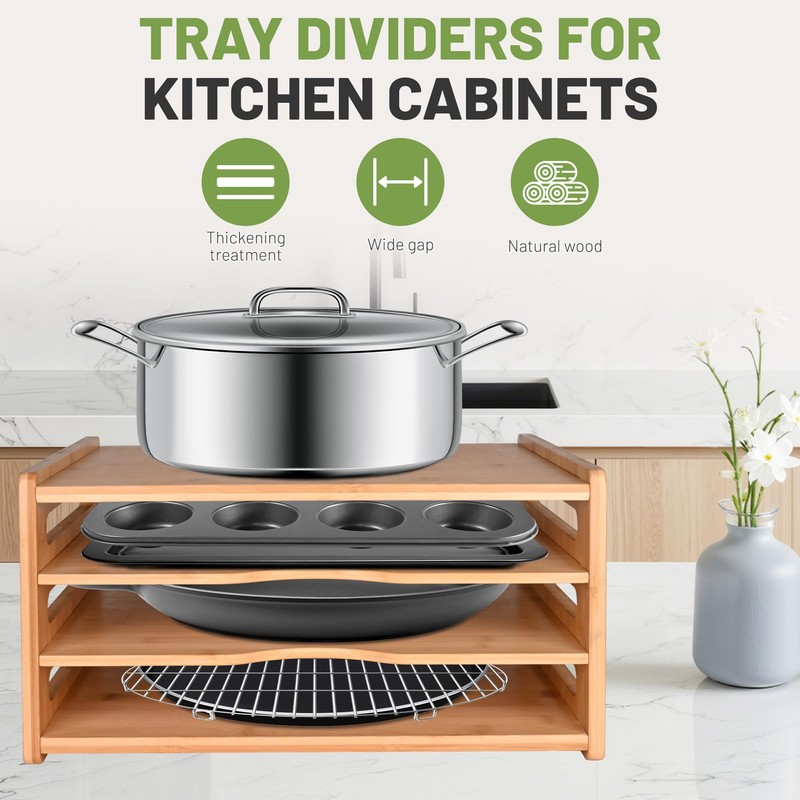 Digowers Cookie Sheet Organizer for Cabinet, 4 Tier Bamboo Baking