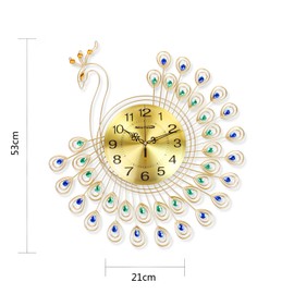 NEOTEND Wall Clock for Living Room Modern Large Decorative Wall Clock Decor for Bedroom Kitchen Silent Battery Operated Peacock Clock 20.8 Inch